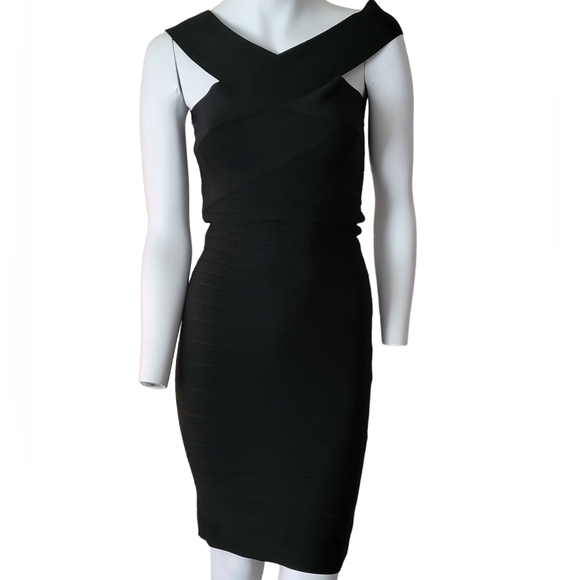 Dress The Population Maia Bateau Neck Body-Con Black Dress Size XS - Picture 5 of 11